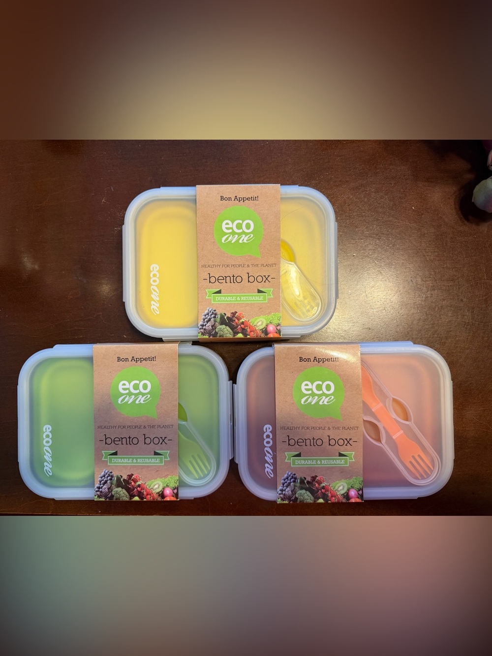 *Lot of 3* Bento Box Lunch Container - Yellow, Green, Pink